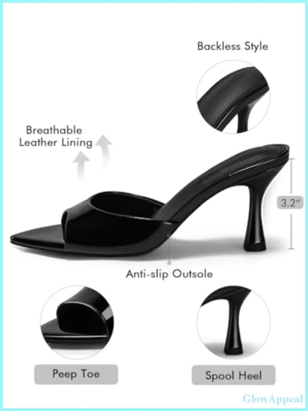 Patent Leather Pointed Toe Kitten Heel Mules Slip On Heels for Women Dressy